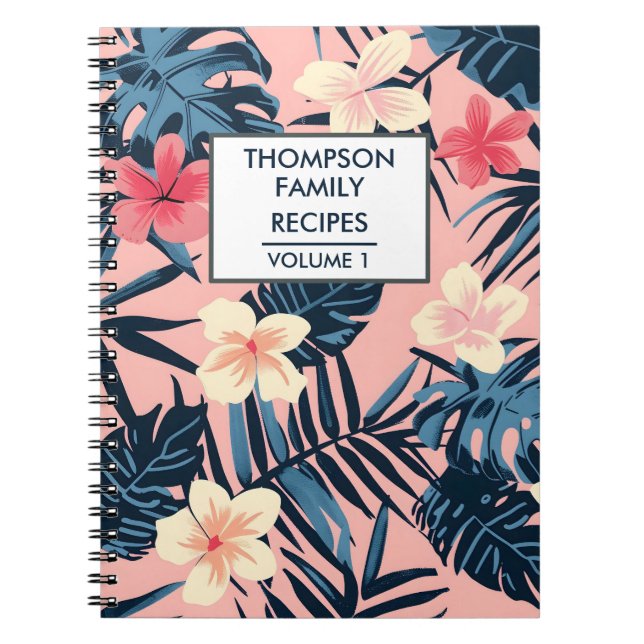 Rosa hibiscus-blommor Personlig Recipe Anteckningsbok (Framsidan)