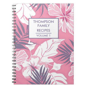Rosa hibiscus-blommor Personlig Recipe Anteckningsbok