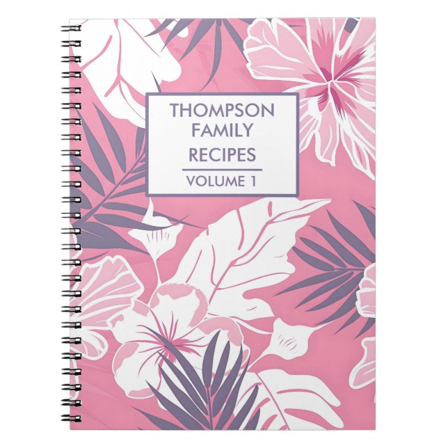 Rosa hibiscus-blommor Personlig Recipe Anteckningsbok (Framsidan)