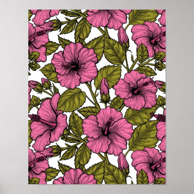 Rosa hibiscus-blommor poster (Framsidan)