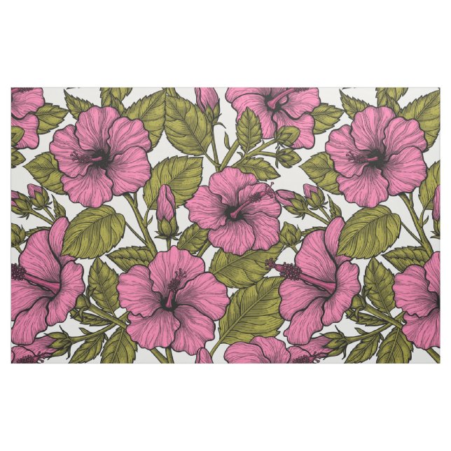 Rosa hibiscus-blommor tyg (Fat Quarter)