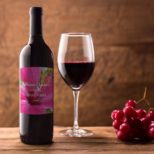 Rosa Hibiscus Bloom Personlig Blommigt Vinflaska Etikett