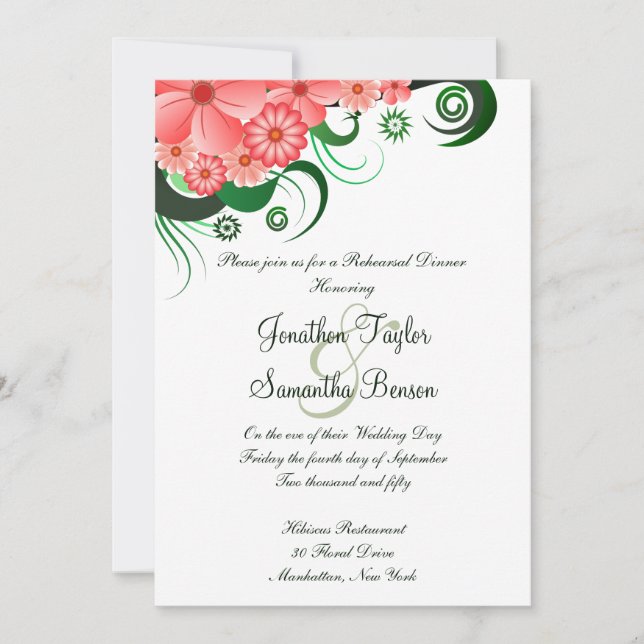 Rosa Hibiscus Bröllop Rehearsal Middagsinbjudan Inbjudningar (Framsida)