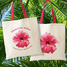 Rosa Hibiscus Bröllop Välkommen Anpassningsbar Tygkasse