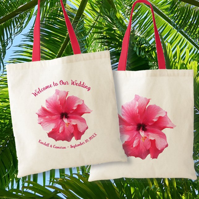 Rosa Hibiscus Bröllop Välkommen Anpassningsbar Tygkasse (Skapare uppladdad)