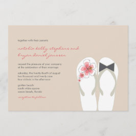 Rosa Hibiscus Flinflip flops Beach Wedding Inbjudningar