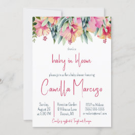 Rosa Hibiscus Flower Baby i Bloom Baby Shower Inbjudningar