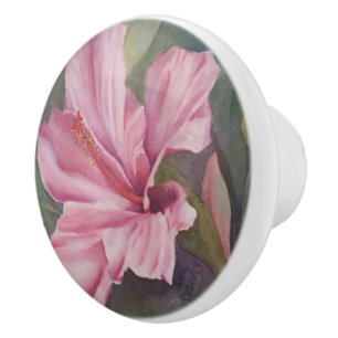 ROSA HIBISCUS FLOWER DECORATIVE CERAMIC KNOB KNOPP