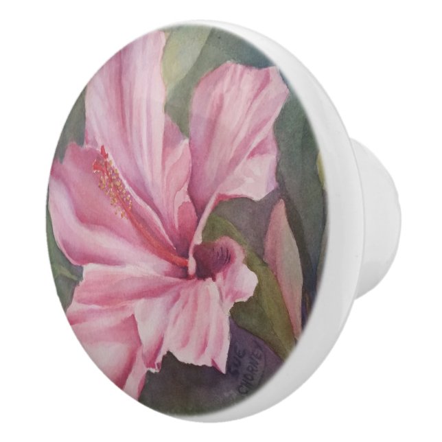 ROSA HIBISCUS FLOWER DECORATIVE CERAMIC KNOB KNOPP (Höger)
