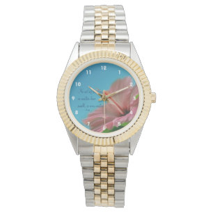 Rosa Hibiscus Flower Kindness Quote Inspirational Armbandsur