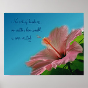 Rosa Hibiscus Flower Kindness Quote Inspirational Poster