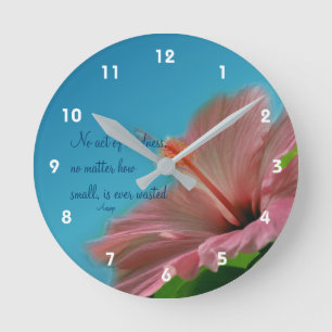 Rosa Hibiscus Flower Kindness Quote Inspirational Rund Klocka