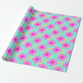 Rosa Hibiscus Flower Mönster Wrapping Papper Presentpapper