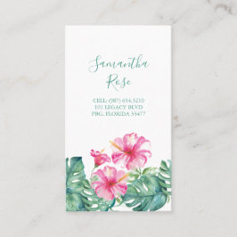 Rosa Hibiscus Flower Monstera Handflatan Löv Anpas Visitkort