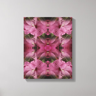 Rosa Hibiscus Flower Multiplied Vintage Abstrakt Canvastryck