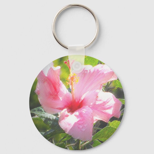 Rosa Hibiscus Flower Nyckelring (Framsida)