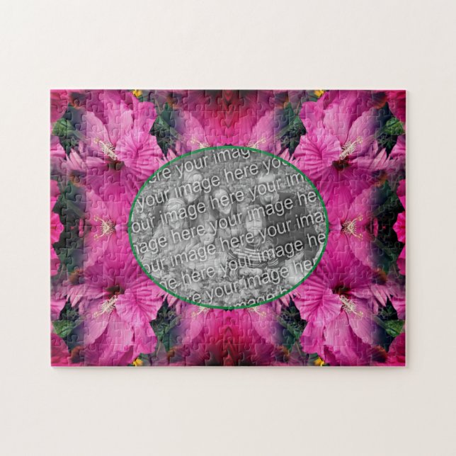 Rosa Hibiscus Flower Ram Skapar ditt eget foto Pussel (Horisontell)