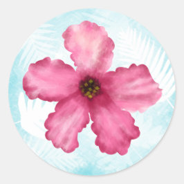 Rosa Hibiscus Flower Round Bröllop Sticker Runt Klistermärke