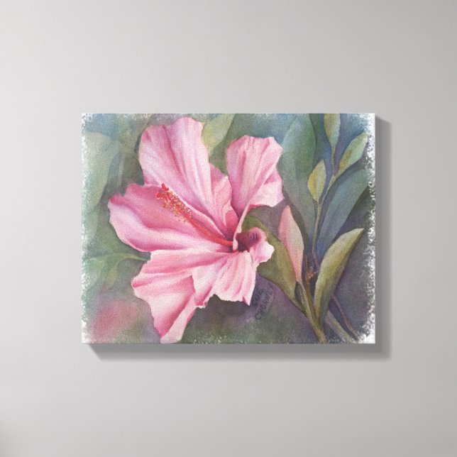 ROSA HIBISCUS FLOWER WRAPPED CANVAS PAINING (Framsida)