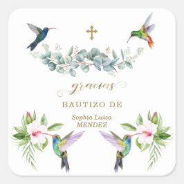 Rosa Hibiscus Flowers Eucalyptus Bautizo Fyrkantigt Klistermärke