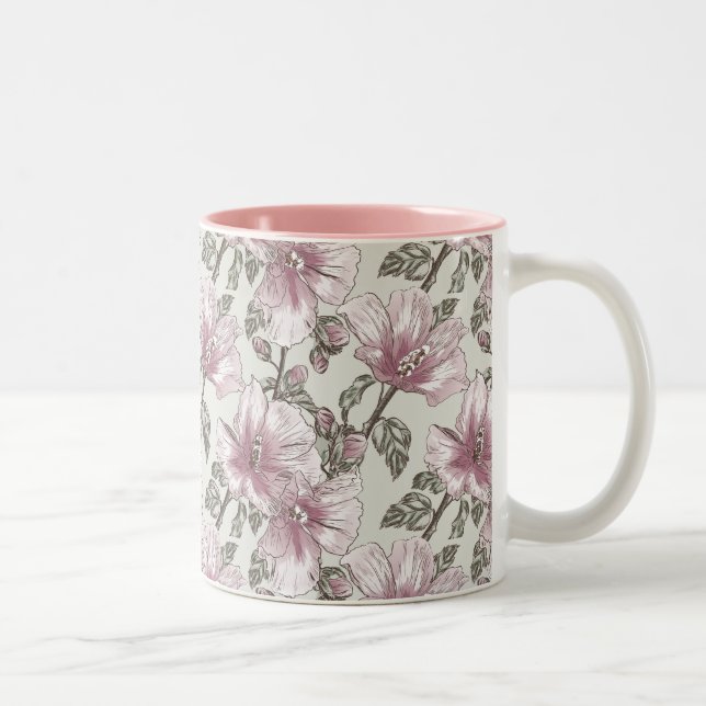 Rosa Hibiscus Flowers Mönster Två-Tonad Mugg (Höger)
