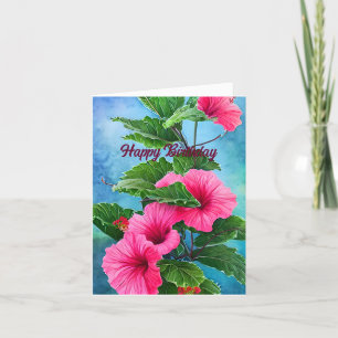 Rosa Hibiscus födelsedagskort Tack Kort