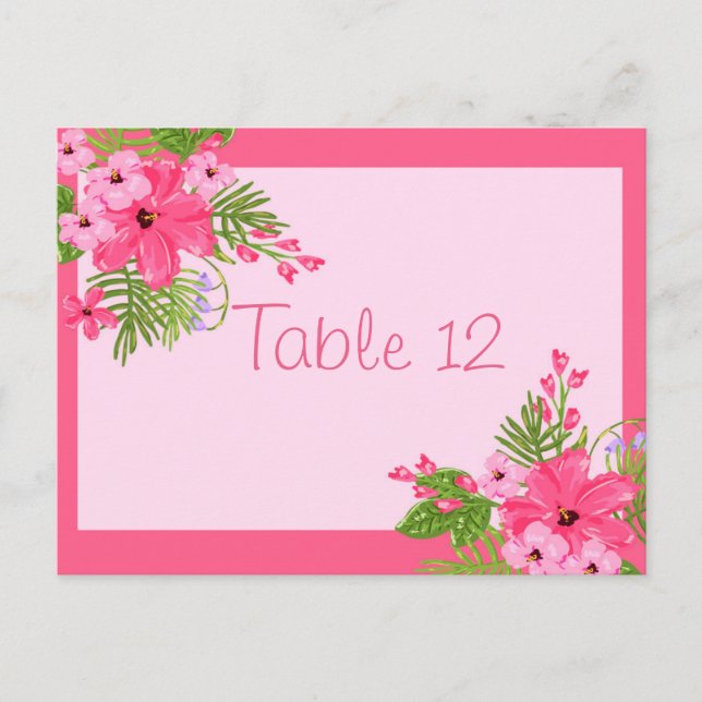 Rosa Hibiscus Hawaiian Bröllop Bordsnummer Card (Framsida)