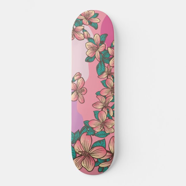 Rosa Hibiscus Hawaiian Flowers Blommigt Skateboard (Framsida)
