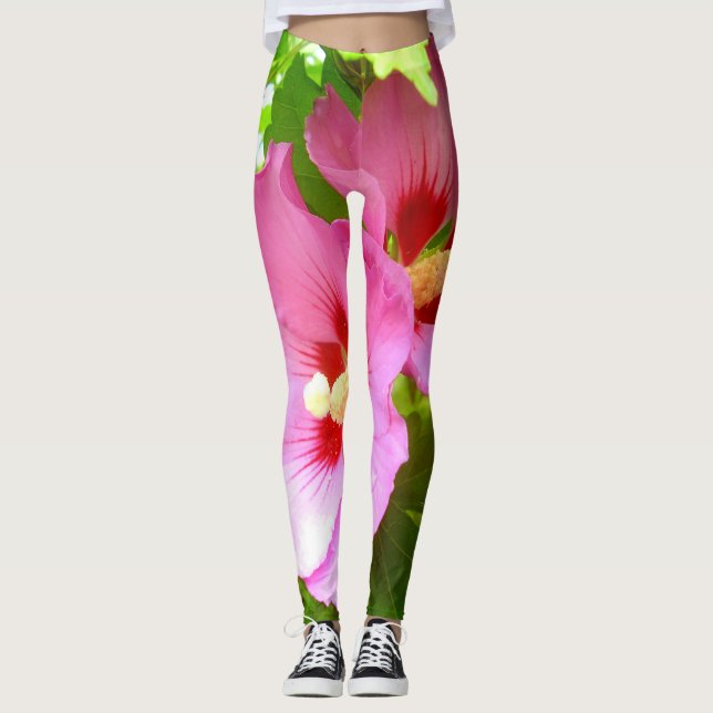 Rosa Hibiscus Leggings (Framsida)