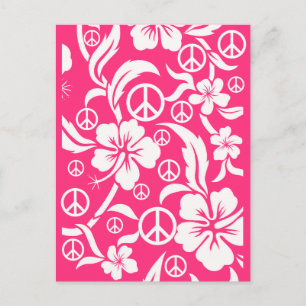 Rosa Hibiscus med Fredstecken POSTCARDS för väljar Vykort