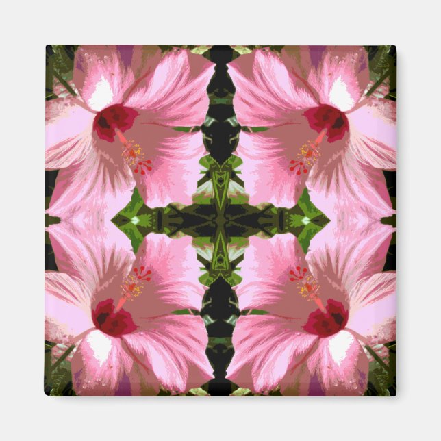 Rosa Hibiscus Mönster Magnet (Framsidan)