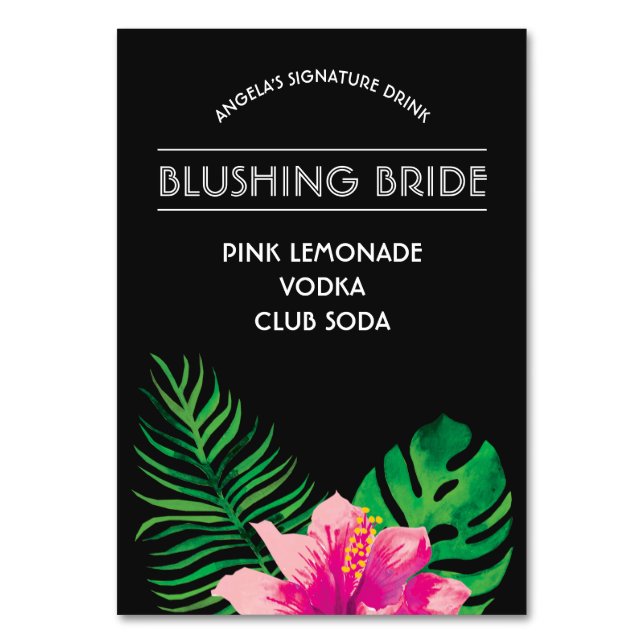 Rosa Hibiscus Namnteckning Drick Bordsnummer (Framsidan)