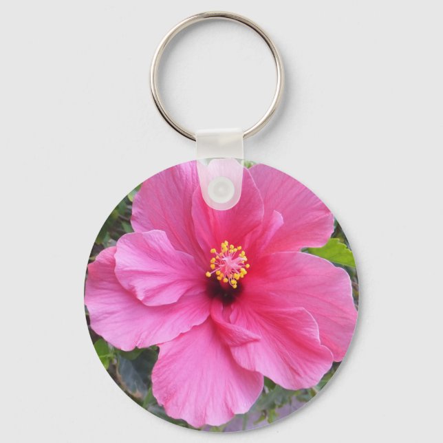 Rosa Hibiscus nyckelring (Framsida)