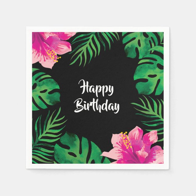 Rosa Hibiscus och Tropiska Löv Party Pappersservett (Framsidan)