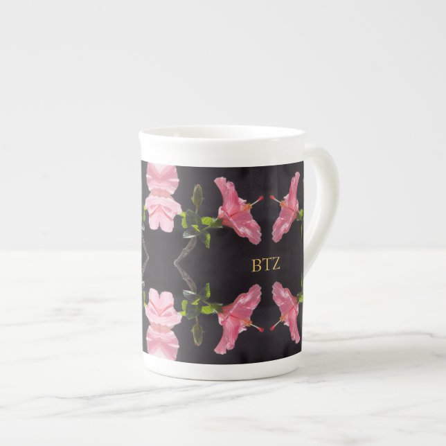 Rosa Hibiscus på Black Benporslin Mugg (Framsida höger)