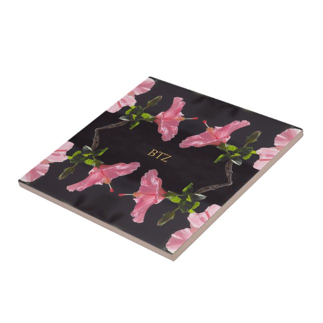 Rosa Hibiscus på Black Kakelplatta (Sidan)