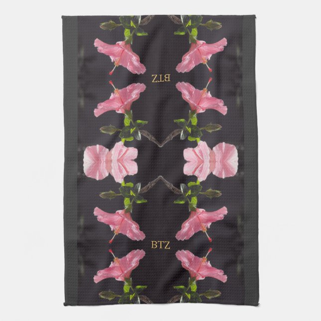 Rosa Hibiscus på Black Kökshandduk (Vertikal)