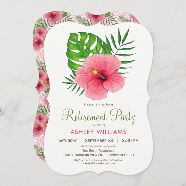 Rosa Hibiscus Pension-gruppinbjudan Inbjudningar (Fram/baksida)