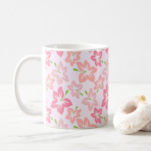 Rosa Hibiscus, Rosa Flowers, Mönster av blommor Kaffemugg