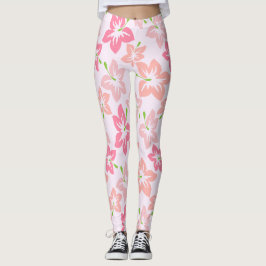 Rosa Hibiscus, Rosa Flowers, Mönster av blommor Leggings