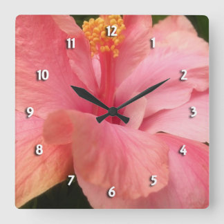 Rosa Hibiscus Round Clock Fyrkantig Klocka