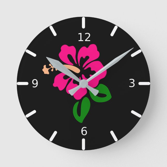 Rosa Hibiscus Round Clock Rund Klocka (Framsida)