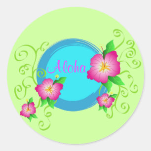 Rosa hibiscus - Sticker Runt Klistermärke