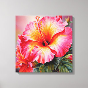rosa Hibiscus Stretched Kanvastryck