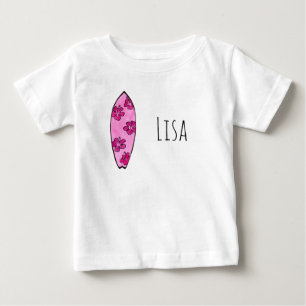 Rosa hibiscus Surfboard med anpassade namn T Shirt