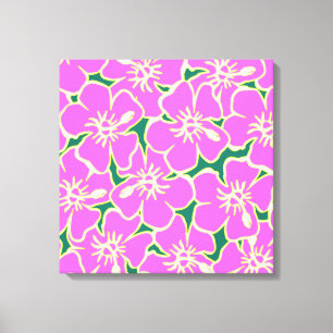 Rosa Hibiscus Tropical Flowers Hawaiian Luau Decor Canvastryck