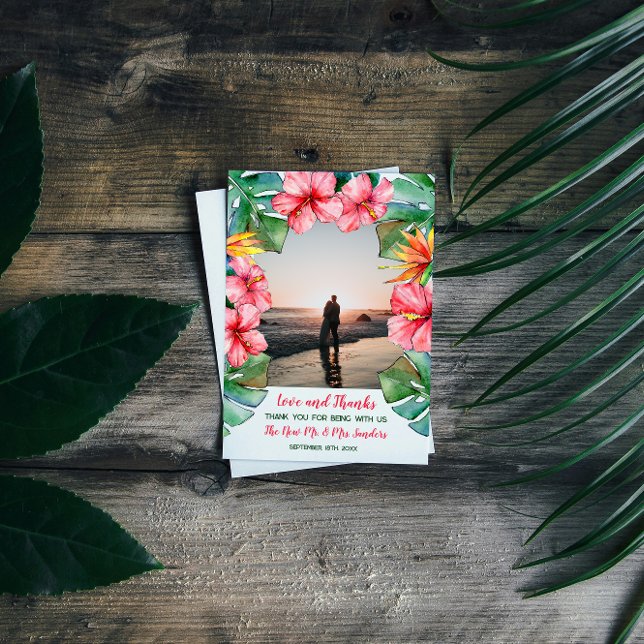 Rosa Hibiscus Tropical Photo Bröllop Tack Kort (Skapare uppladdad)