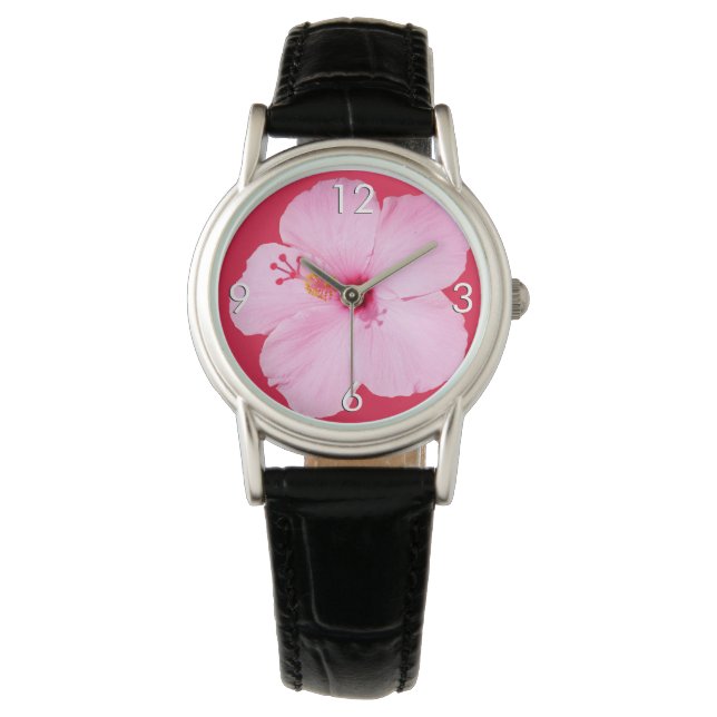 Rosa Hibiscus Tropiska blomman Armbandsur (Framsida)