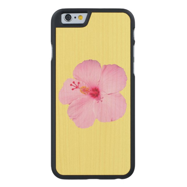 Rosa Hibiscus Tropiska blomman Carved Wood iPhone Skal (Baksidan)