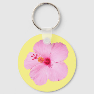 Rosa Hibiscus Tropiska blomman Nyckelring